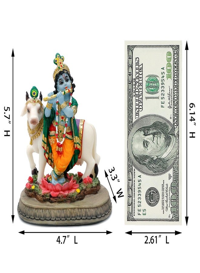 BangBangDa Indian Lord Krishna Idol Statue - 5.7" H Hindu God Krishna Murit for Home Temple Puja Diwali Gift for Indian Man Woman Friend Mandir Altar Pooja Item Meditation Yoga Room Spiritual Decor - Image 5